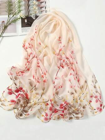 1pc Women's Fashionable Lightweight Printed Scarf/Headscarf, Chiffon Scarf For Daily Wear