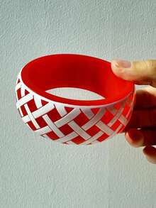 Pulsera gruesa, ancha, de moda y elegante con corazón negro de metal con efecto de goteo de aceite, pulsera de línea geométrica roja de resina con estilo punk y graffiti - Multicolor - Ver 10