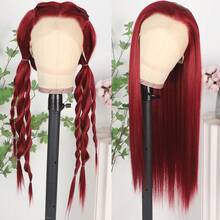 Gorgeous Neon Green Hair Synthetic Lace Front Wigs 28 Inch Pre Plucked Long Straight Hair Wigs Glueless Halloween Wigs Heat Resistant Fluorescent Green Straight Lace Front Wigs For Fashion Women For Daily Christmas Party Cosplay Use - 紅色 - 查看 3