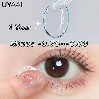 UYAAI Lentes de contacto graduados para miopía de -0.75 a -6.00 dioptrias, de uso anual, con lentes transparentes y prescripción natural para mujeres