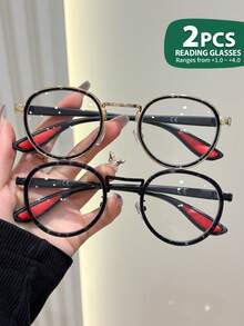 Rivsar 2件組中性閱讀眼鏡，新款貓眼拼接鏡框，彈簧鏡腿貓眼框，高清晰護眼，長久配戴不暈眩，適合閱讀/縫紉/商務/辦公/優雅/日常配戴的中性處方眼鏡，輕量耐用圓形彈簧鏡腿框，適合運動防滑，舒適電腦閱讀，抗眼睛疲勞閱讀眼鏡，方便攜帶設計適合各種臉型，奢華品牌設計師眼鏡，節日禮物，送給父母的禮物，萬聖節情人節聖誕節 - A - 查看 9