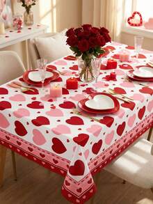 1pc Valentine's Day Tablecloth Is A Pink And Red Heart-Patterned Rectangular Polyester Tablecloth With A Romantic Holiday Style. It Features A Heart-Shaped Border And Various Heart Designs, Suitable For Home, Kitchen, And Dining Table Decorations. It's The Perfect Choice For Valentine's Day Celebrations And Romantic Dinner Decorations. Also Suitable As A Valentine's Day Gift, Home Decoration, Bridal Gift, And Valentine's Day Party Supplies. - Multicolor - View 4