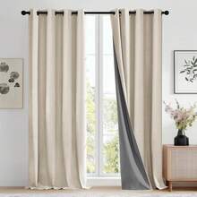 Deconovo Linen-Look% Blackout Ctains, Thermal Insulated Grommet Coating Drapes Bedroom & Living Room, Flaxen 52W X 84L 2 Panels - 藍綠色/彩色 - 查看 1