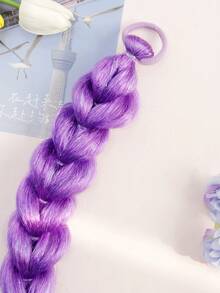 Fluffy Purple Heart-Shaped Braided Wig, Cute Sweet Shiny Fiber Braided Wig, Versatile Braided Wig Hair Scrunchie, Spring/Summer - Purple - View 7