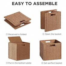 UBBCARE 2 Pack Wicker Basket, 11L*11H*10.5W Inch Woven Paper Rope Storage Baskets For Shelves, Foldable Cube Storage Bin With Handle, Storage Basket For Organizing & Decor, Caramel - 焦糖 - 查看 7