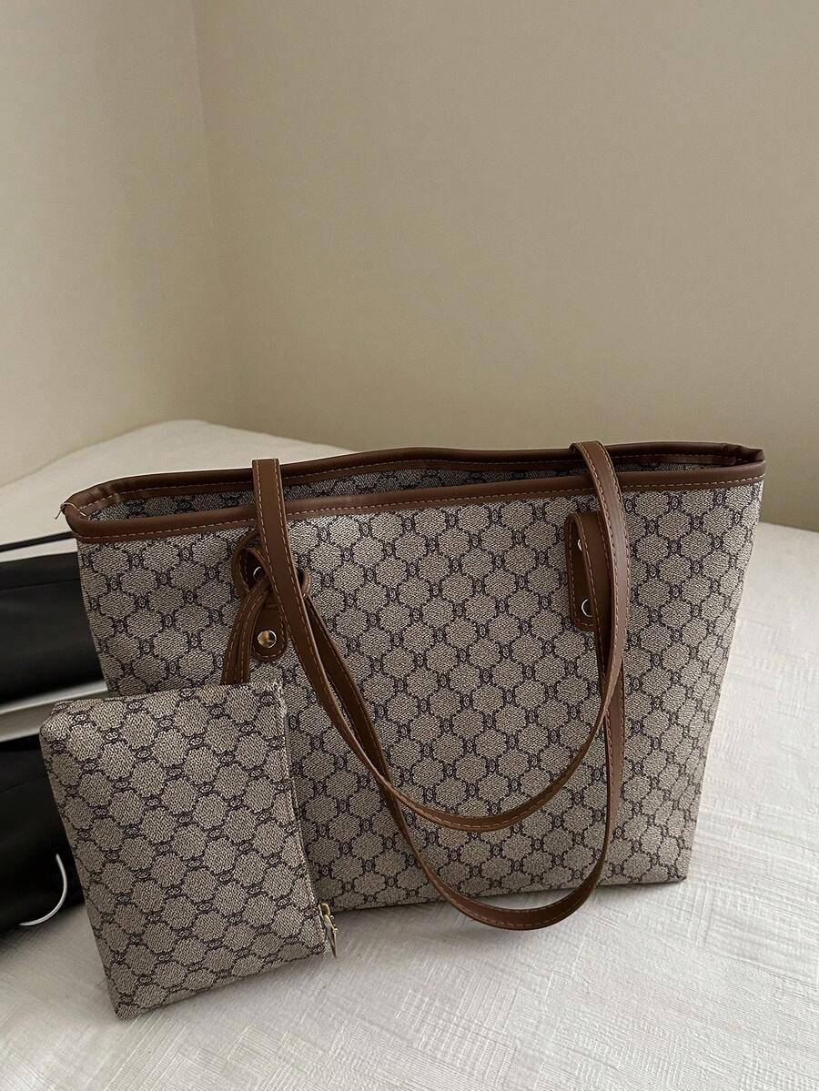 1 pieza Bolso pequeño con correa de PU con cremallera, bolso de hombro de alta calidad, bolso de gran capacidad para ir a la universidad o de viaje - Caqui - Ver 1