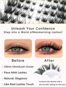 10 Pairs Faux Mink Eyelashes, 80 Clusters 0.07mm C Curl Oblique Flare Half Eye Lashes, Self-Adhesive Delicate Cat Eye 200D Lashes