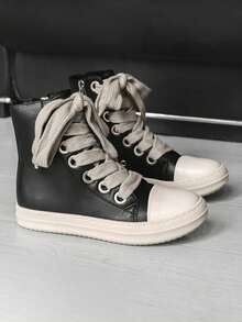 Owens Rick High-Top Black Canvas Shoes, High-Quality Owens Men's Shoes With Thick Laces, Women's Fashion Casual Owens Designed Boots And Shoes - Black - View 1