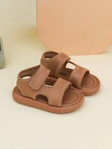 Summer Baby Sandals, White Breathable Hollow-Out Design, Hook And Loop Closure Non-Chafing Children Sandals - Khaki - View 5