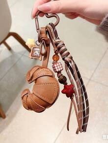 牛角面包/小圆面包造型钥匙扣吊坠，专为时尚爱好者设计，采用精致串珠编织绳制成，可DIY原创吊坠，多功能设计，高端时尚，时尚配饰，绝佳礼品之选，串珠设计，时尚配饰，PU皮革，多功能配件，独特钥匙扣，圣诞节和新年最佳礼物之选 - 彩色 - 查看 4