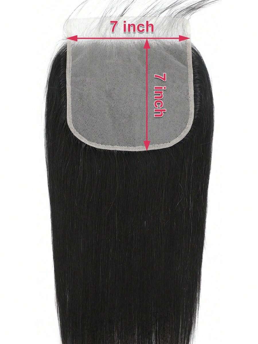 7x7 透明蕾丝发片，直发，自由分缝，未经加工的处女发，大号发片，预先拔毛，带婴儿发，自然发际线，自然黑色 - Natural Black - 查看 1