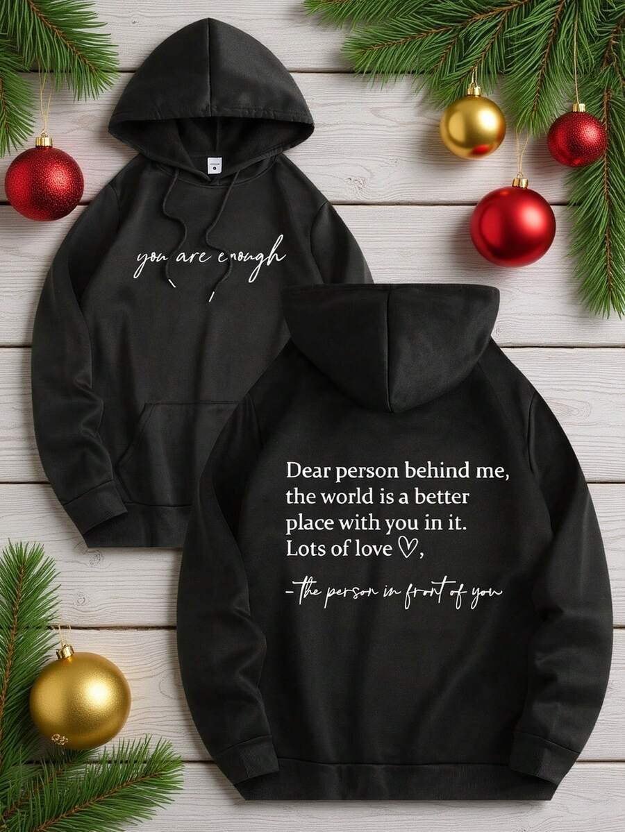 New Hot Selling Hot Selling Two-Way Gentle Slogan Hoodie, Healing Warm Breeze, Loose Hoodie, Front And Back Printed Casual Hot Selling Hoodie - màu đen - Xem 1