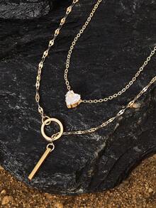 1 件金色 Y 形设计多层项链，细节饰有水钻和人造珍珠，适合女性日常佩戴、友谊礼物、宴会派对（手工链条切割成合适的尺寸，珍珠数量可变，水钻尺寸可变） - 金色B - 查看 6