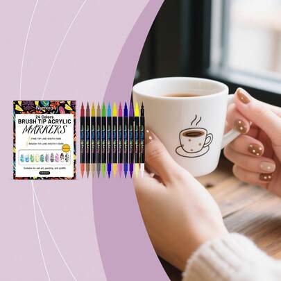 12支双头美甲笔套装，速干亮丽色彩，易于上手，适合初学者，美甲工具