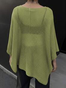 女士休闲性感蝙蝠袖针织披肩罩衫，适合夏季日常穿着 - 綠色 - 查看 5