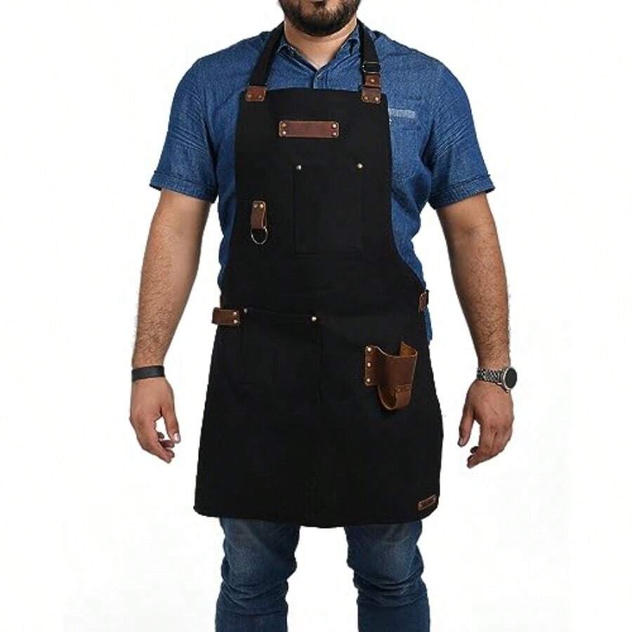 Don Pablo Mandil Parrillero Premium de Lona y Piel con porta Cerveza- Delantal Unisex para Cocina Chef Barbacoa y Asador. - como en la foto - Ver 1