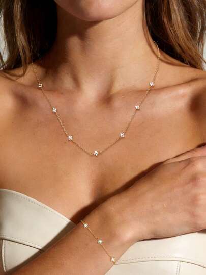 1Pc 925 Sterling Silver Exquisite Four-Leaf Clover Cubic Zirconia Bracelet Hypoallergenic Pure Silver Suitable For Women For Daily, Dates, Vacation, Wedding, Party, Holiday Gift