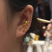 Vintage Handmade Silver Spider Ear Hooks For Women, Unique And High-End Fashion Earrings - 金色 - 查看 8
