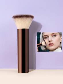 1pc Metal Handle Makeup Brush Set, Premium Quality Standing Foundation Brush, Blush Brush, Contour Brush, Ultra Soft Fibers Fit Face, Suitable For Daily Makeup - Mocha Brown - View 11