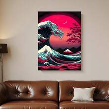 Framed 2D Flat, 1pc Japanese Great Wave Off Kanagawa & Cherry Blossoms Framed Canvas  - Modern Classic Red & Black Wall Art Poster Print, Ready-To-Hang Home Decor For Living Room, Office, Cafe - Perfect Birthday, Christmas, Housewarming Gift - Japanese Decor With Hokusai-Inspired Design, Art Prints Wall Decor, Wall S For Living Room, Large Wall Decor, Artwork Wall Decor, 2D Flat - Framed - View 6