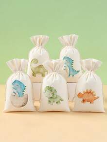 6pcs Reusable Jungle Animal Dinosaur Gift Bags With Drawstring, Jungle Animal Themed Birthday Party Home Holiday Decorations, Gift Wrapping Bags, Candy Bags, Back To School Supplies Bags, Jungle Party Supplies, Family Gathering Gift Packaging, Theme Party Favors, Birthday Gifts - Dinosaur - View 3