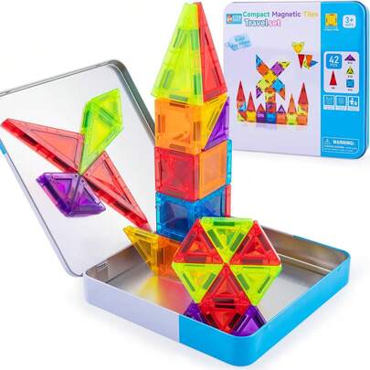 20pcs/42pcs Children Magnetic Building Blocks Mini Travel Set, Early Educational Construction Toys, Magnetic Tiles Building Toys, Suitable For Boys And Girls Birthday Gift (Random Color)
