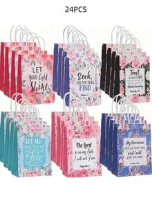 可重复使用的礼品袋，印有圣经经文和花卉图案，基督教洗礼手柄纸质礼品袋，适合女性、婚礼、生日礼物包装 - 混色 - 查看 8