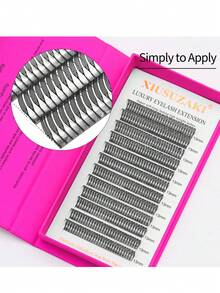 XIUSUZAKI 12 rangées de 0,07 mm Nouveaux cils en éventail Spire de bandes de bandes de cils faux individuels en cachemire naturel de style manga - Noir - Voir 2
