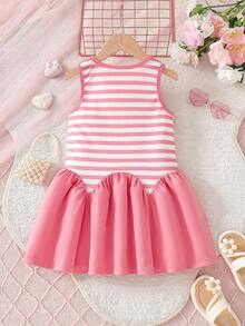 Girls' Casual Dress, Cute Cartoon Rabbit Print 3D Bow Sleeveless Girls' Striped Dress, Suitable For Birthday Party, Outdoor Shopping, Banquet, Party, Daily Wear - Watermelon Pink - View 4