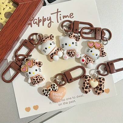 1pc Sanrio Hello Kitty Vintage Style Keychain - Retro KT Backpack Charm, Fashionable Ins Pendant, Unique Keyring Accessory, Women Bag Decoration, Christmas Gift, Party Favor, Leopard Print Design, Durable Keychain. Sanrio Leopard Keychain, Coffee Leopard Print Design, Cute Bag Charm, Suitable For Car Keys/Backpack (Adorable Gift For Women)