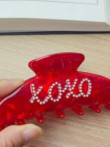 XOXO Women's Hair Claw Clip, Red Hair Clip With Sweet Cute Faux Pearl Decor, Styling Hair Accessory, Suitable For Valentine's Day, Wedding, Engagement, Valentine's Day Gift Valentine Muse - Multicolor - View 2