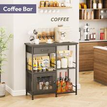 Coffee Bar Cabinet For Home - Farmhouse Coffee Stand Station Multi-Purpose Storage Cabinet With Adjustable Feet, Drawers - Kitchen Bar Table For Living Room, Corner, Small Space, Black - màu đen - Xem 5