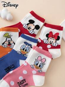Disney Bộ 5 đôi tất thể thao họa tiết chấm bi hình chuột Mickey, chuột Minnie, vịt Daisy, thích hợp cho mọi mùa, cỡ châu Âu và Mỹ, thoải mái, thoáng khí, màu sắc tươi sáng, phù hợp mặc hàng ngày, chất liệu cao cấp, không gây bí bách. - Nhiều màu - Xem 4