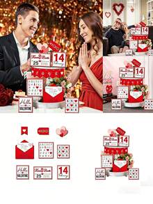 Valentine's Day Tray Decor Set, Heart Shaped Letter Wooden Signs, Farmhouse Style Tiered Tray Decoration, Home Gathering Table Decor, Holiday Table Centerpiece, Perfect Valentine's Day Gift Choice(Tray Not Included) - Multicolor - View 8