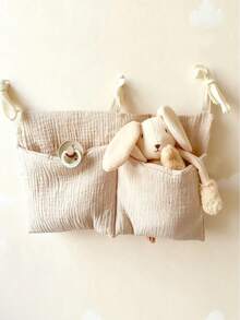 1pc Dual Pocket Bedside Storage Bag, Multi-Function Baby Stroller Crib Hanging Bag, Printed Baby Bottle Holder