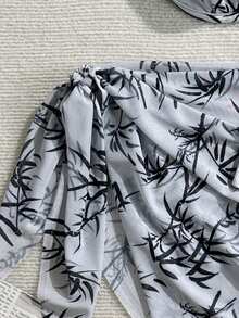 2026 Women's Sexy Bamboo Print Bikini With Underwire 3 PiecesSwimsuit Set Vacation - Multicolor - View 5