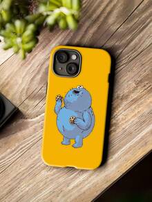 Monstruo Comegalletas disfruta felizmente de unas galletas con fondo amarillo. Esta elegante funda es compatible con los modelos  17, 16, 15, 14 Pro Max, 13, 12, 11, XR y XS Plus. Fabricada en silicona de vidrio, ofrece protección contra golpes y caídas, además de una sensación superior. Es un regalo ideal para familiares, amigos y seres queridos, y una opción perfecta para Año Nuevo. - Blanco - Ver 5
