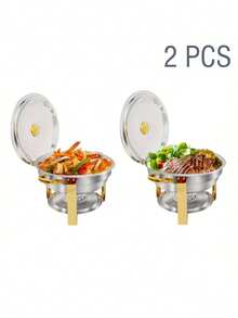 2/4/6 件装 5QT 不锈钢圆形火锅套装，适用于自助餐、家庭聚会、圣诞聚会、餐饮活动 - 完整的自助餐加热托盘套装，适用于烹饪、节日主题、食物，无需电源，节日自助餐必备 | 圆形烤盘 | 餐饮用品 - 彩色 - 查看 11