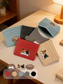 Pu Multi-Card Holder,With Hedgehog, Dog, Cat Embroidery Patchwork,Slim Wallet, Card Wallet,Everyday Card Storage, Stylish Accessory,Compact Organizer,Compatible With Id Badges, Credit Cards, For Office, Meetings, Events,Perfect Gift For Back-To-School Season, Summer,New Year,Ramadan, Eid, Valentine's Day, Christmas, Or Thanksgiving. - Multicolor - View 3