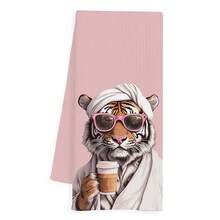 Coffee Tiger Bathroom Hand Towels, Pink Funky Sunglasses Bathrobe Tiger Decorative Hand Towels For Bathroom Washroom, 16x24 Inch - 虎王2 - 查看 2