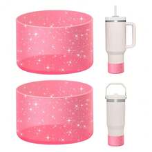 WUQID 2 Pack Bling Silicone Boot Compatible With   Adventure 40oz &  IceFlow 20oz 30oz, Reduces Dents Protective Silicone Water Bottle Bottom Cover Sleeve - TransparentPink - 查看 2