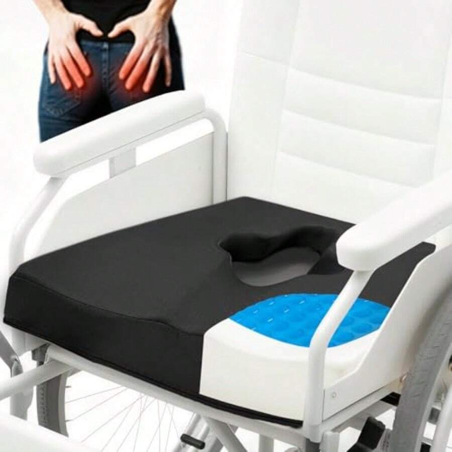Gel Memory Foam Wheelchair Seat CushionBed Sore Cushions For Butt Pressure Sore And Ulcer Pain Relieves Sciatica AndCoccyx Pain Bedsore Pressure Relief Pillow Washable-Cover Black.Cushion - màu đen - Xem 1