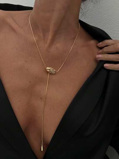 Fashionable Irregular Geometric Water Drop Pendant Necklace, Simple Long Y-Shaped Tassel Necklace