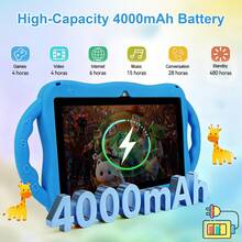 Qetupa 7吋 Android 14 兒童平板電腦，鹿花紋設計，教育用兒童平板，配備防震保護殼，MTK6755 處理器，4GB RAM + 64GB ROM，1024*600 IPS 觸控螢幕，2MP + 5MP 雙鏡頭，4000mAh 電池，藍牙 - 藍色 - 查看 7