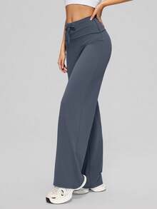 MASKERT Women's High Waist Drawstring Wide Leg Sweatpants, Loose Flowy Slimming Comfortable Casual Sports Pants - Blue - View 7
