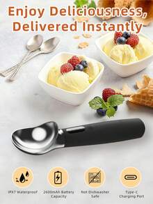Rechargeable Electric Heated Ice Cream Scoop With LED Display And Hanging Loop, IPX7 Waterproof, 3 Heating Modes, Max Temp 160°F, Ergonomic Anti-Freeze Handle, Easy To Clean, Suitable For Ice Cream, Frozen Yogurt, Popsicles, Etc. - Coffee Brown - View 10