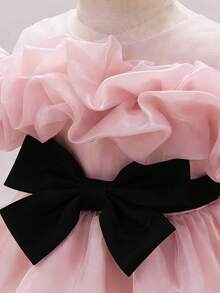 Toddler Girls' Ruffle Bow Tulle Party Dress, Cute Flower Girl Princess Dress Suitable For Holiday Party, Wedding, Banquet - Pink - View 4