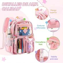 Mochila transparente, mochila de gelatina, mochila escolar transparente de PVC duradero - Rosa transparente - Ver 5