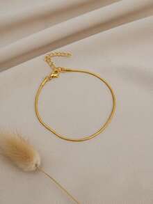 1条简约时尚金色不锈钢链脚链，适合度假和海滩佩戴 - 金黃色 - 查看 7