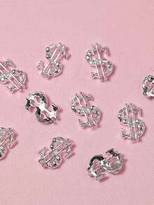 12 件装金/银美元标志美甲饰品，锌合金材质，时尚简约，闪亮 Y2K 金属质感，适合多种 DIY 美甲造型，也适合短指甲和法式美甲。 - 銀色 - 查看 2